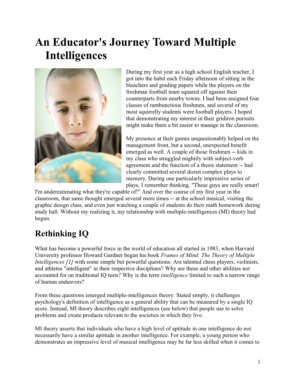 An Educator's Journey Toward Multiple Intelligences