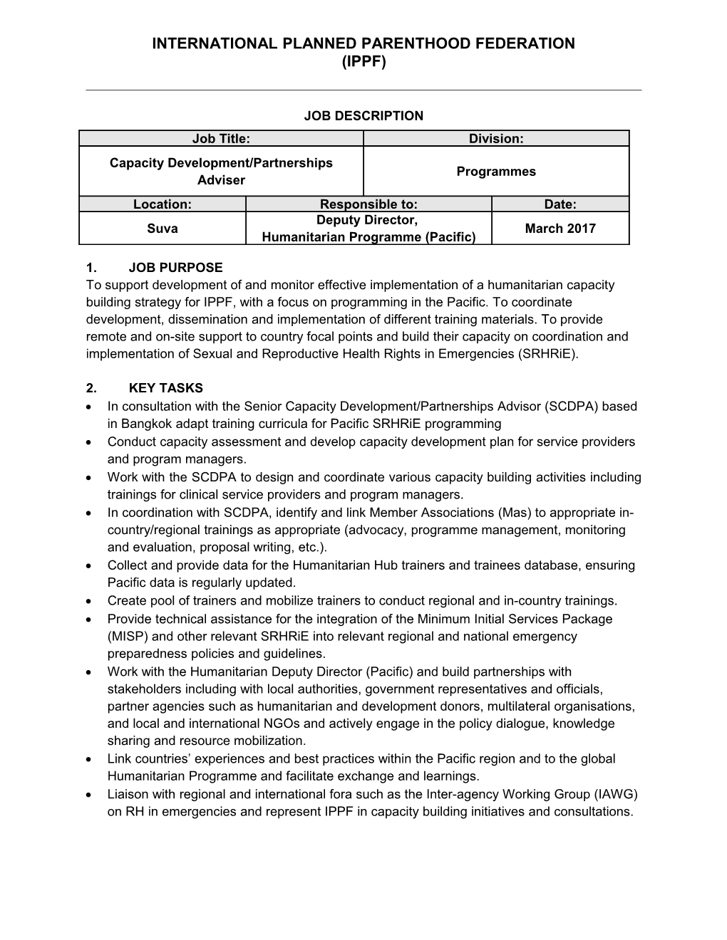 International Planned Parenthood Federation Job Description