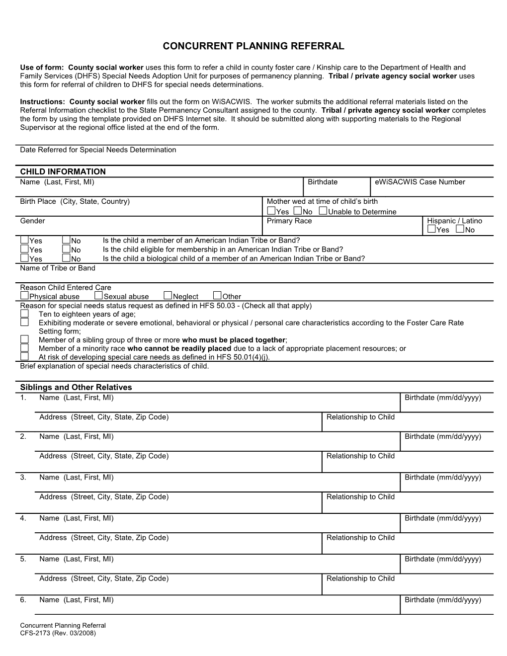 Concurrent Planning Referral, CFS-2173