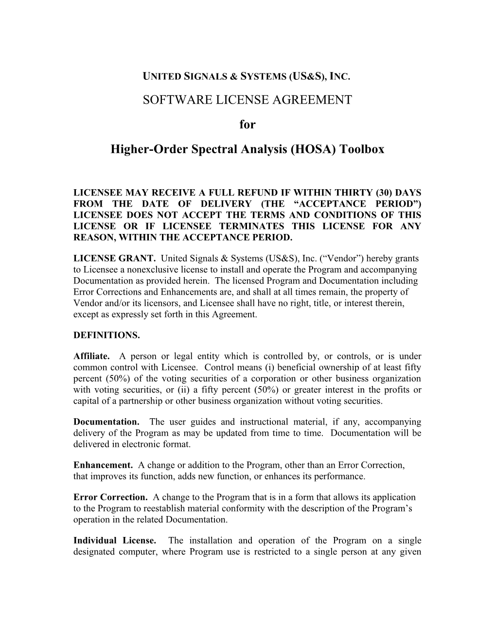 Vendor Software License Agreement