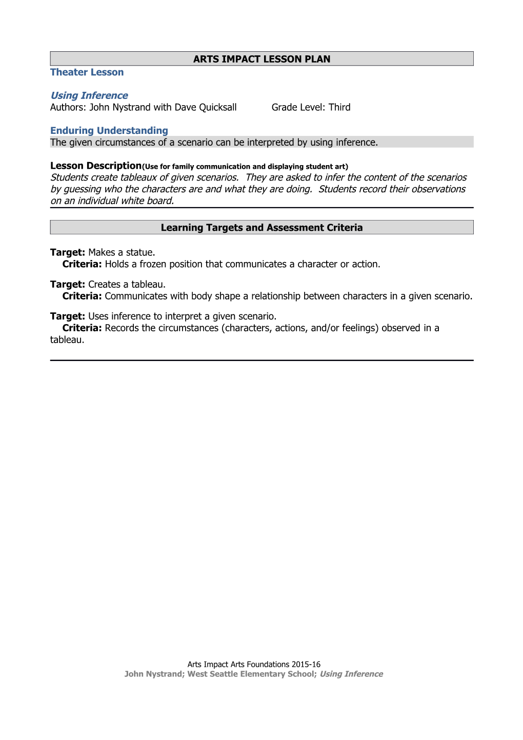 Arts Impact Lesson Plan s1