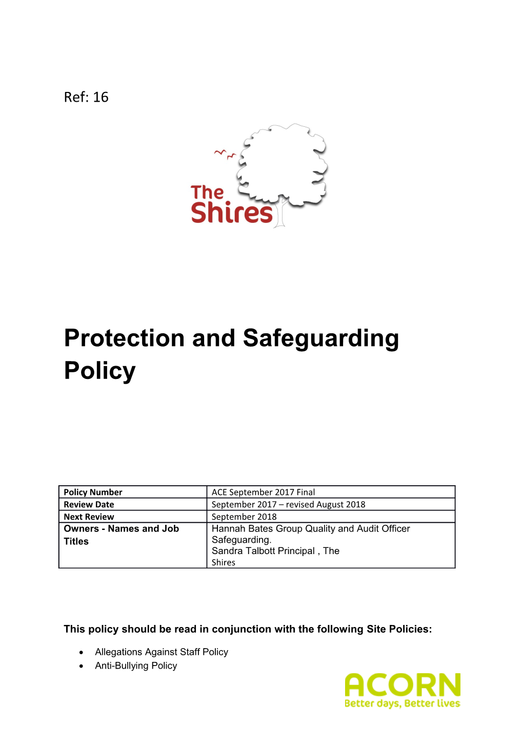 Protection and Safeguarding Policy