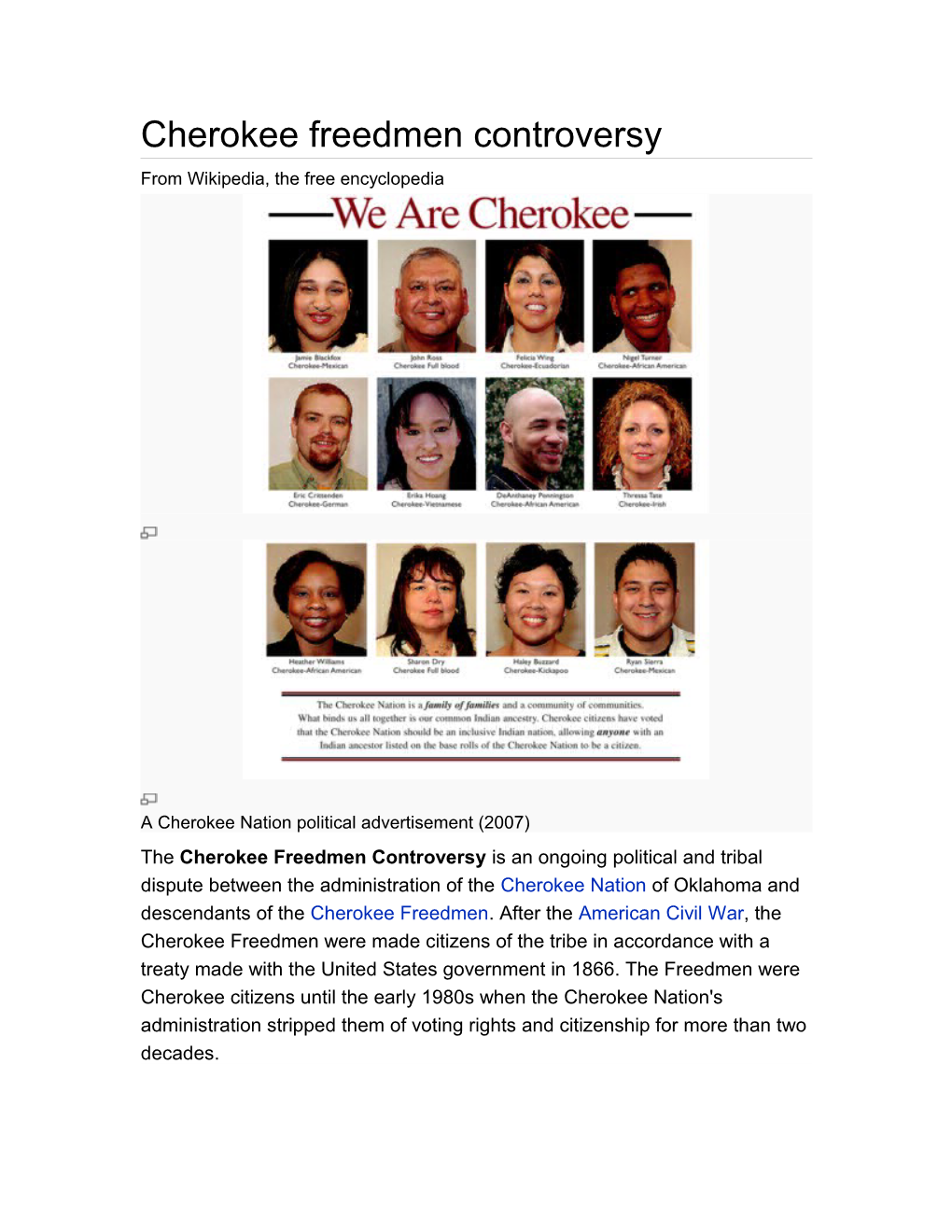 Cherokee Freedmen Controversy