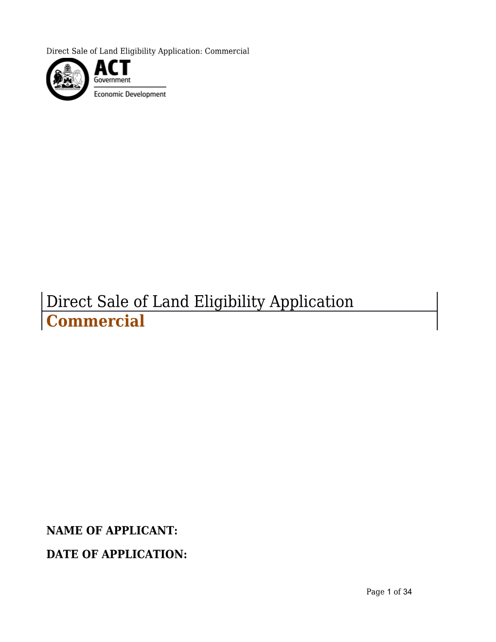 Direct Sale of Land Eligibility Application