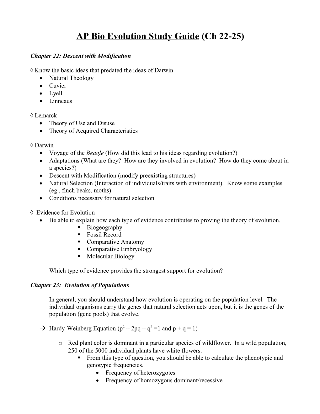 AP Bio Evolution Study Guide (Ch 22-25)