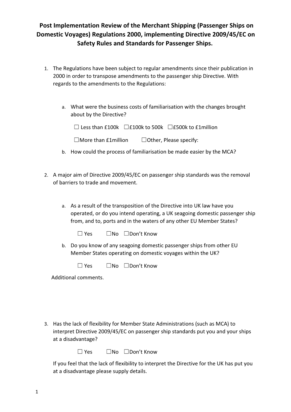 Post Implementation Review of the Merchant Shipping (Passenger Ships on Domestic Voyages)