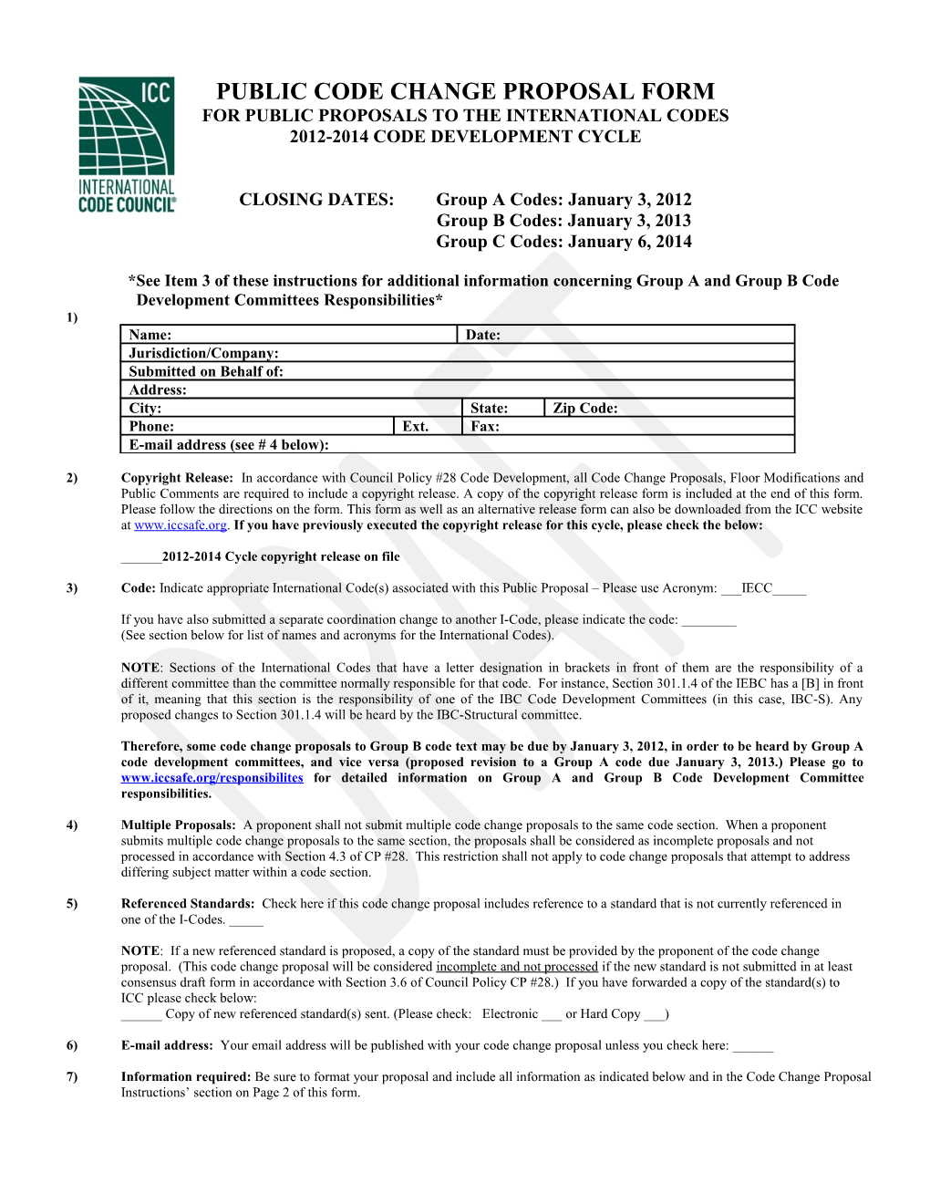 Public Code Change Proposal Form