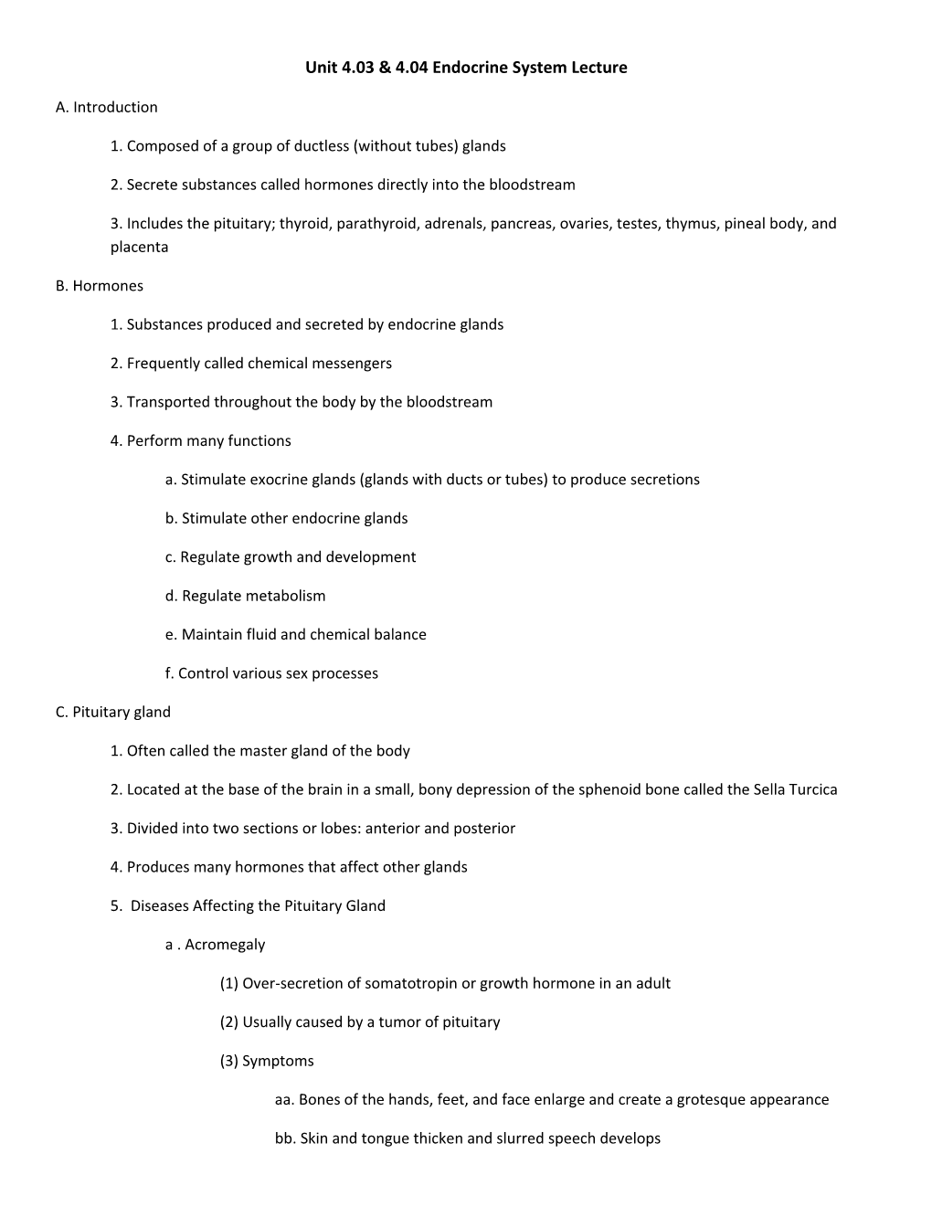 Unit 4.03 & 4.04 Endocrine System Lecture