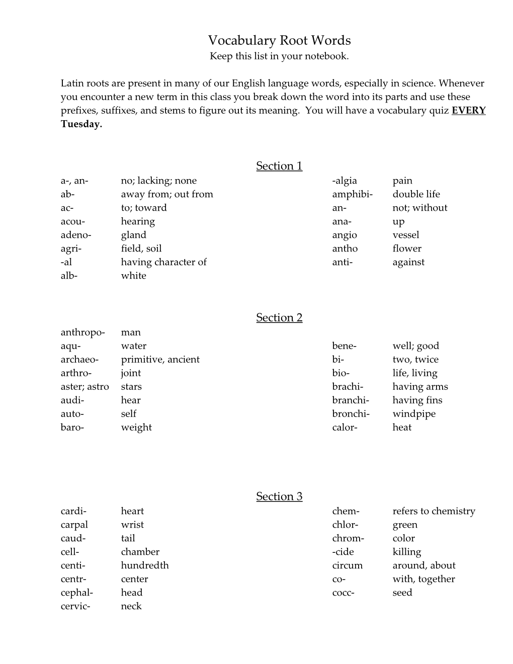 Vocabulary Root Words
