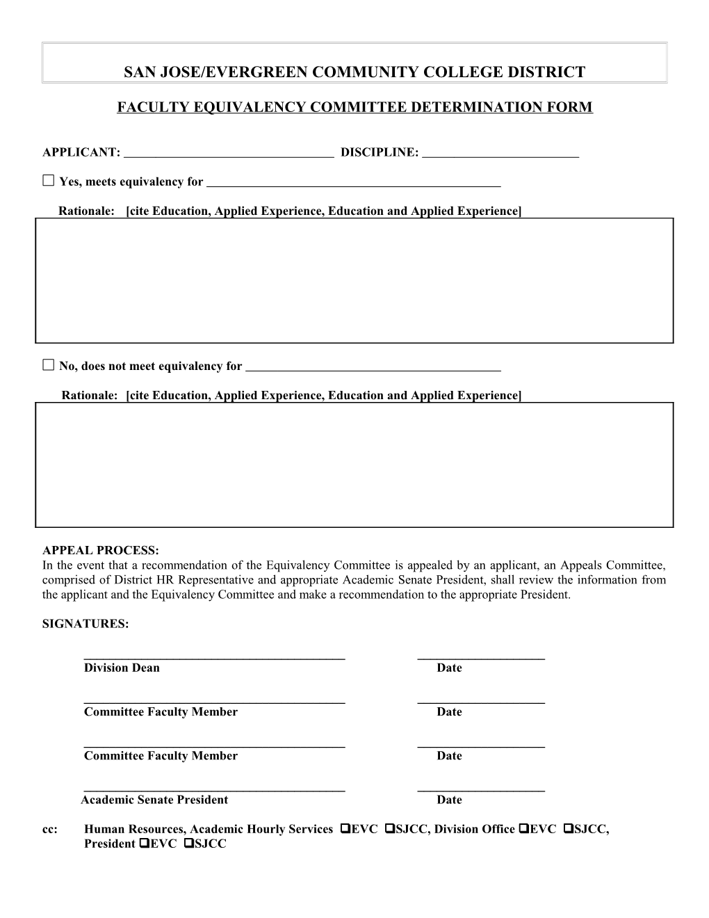 Equivalency Committee Determination Form