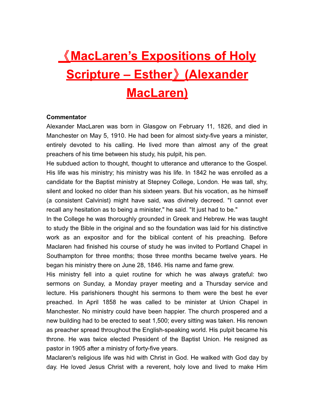 Maclaren S Expositions of Holy Scripture Esther (Alexander Maclaren)