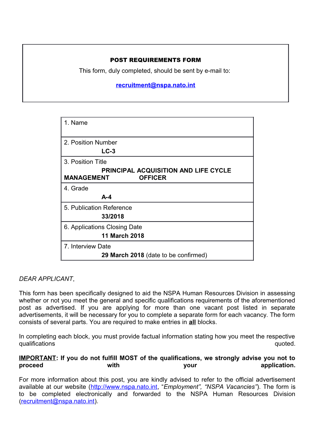 Post Requirements Form s1