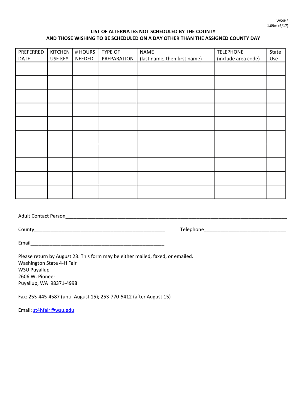 Kitchen Activity Report Form - 2017