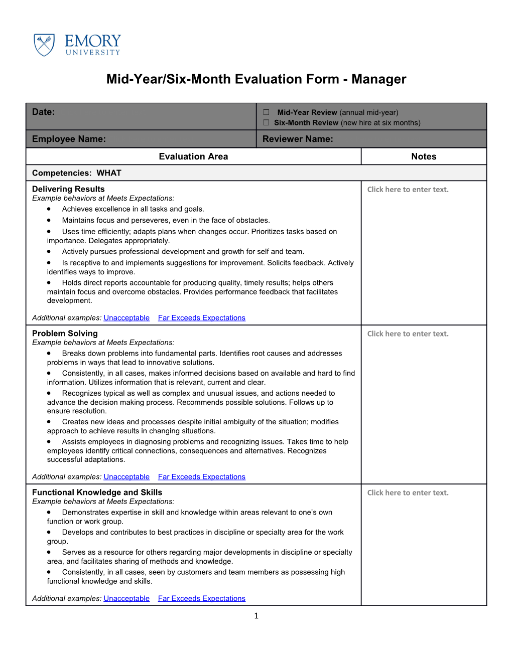 Mid-Year/Six-Month Evaluation Form - Manager