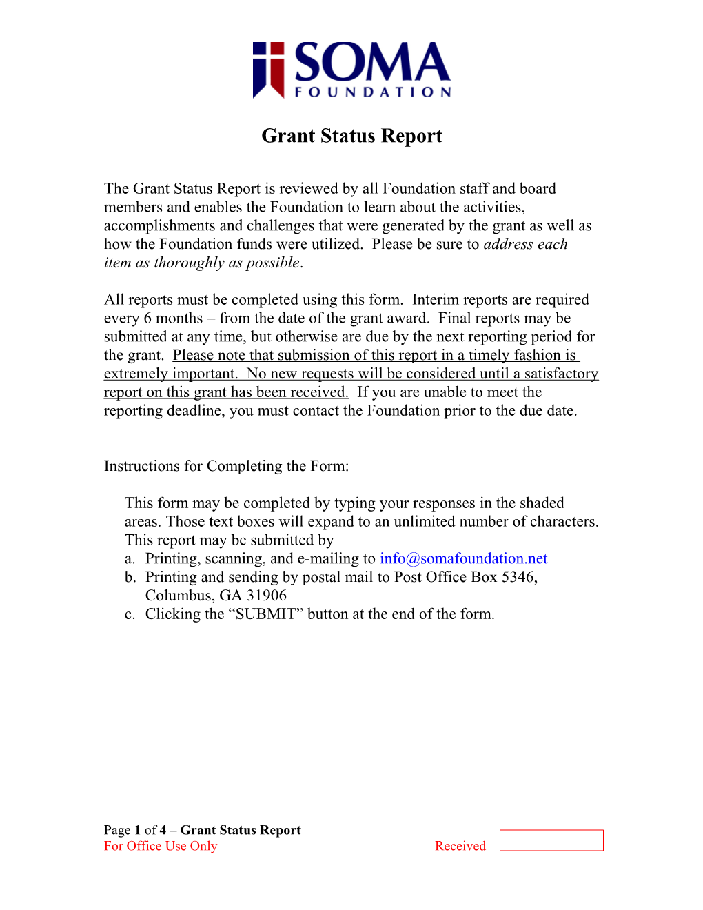 Grant Status Report