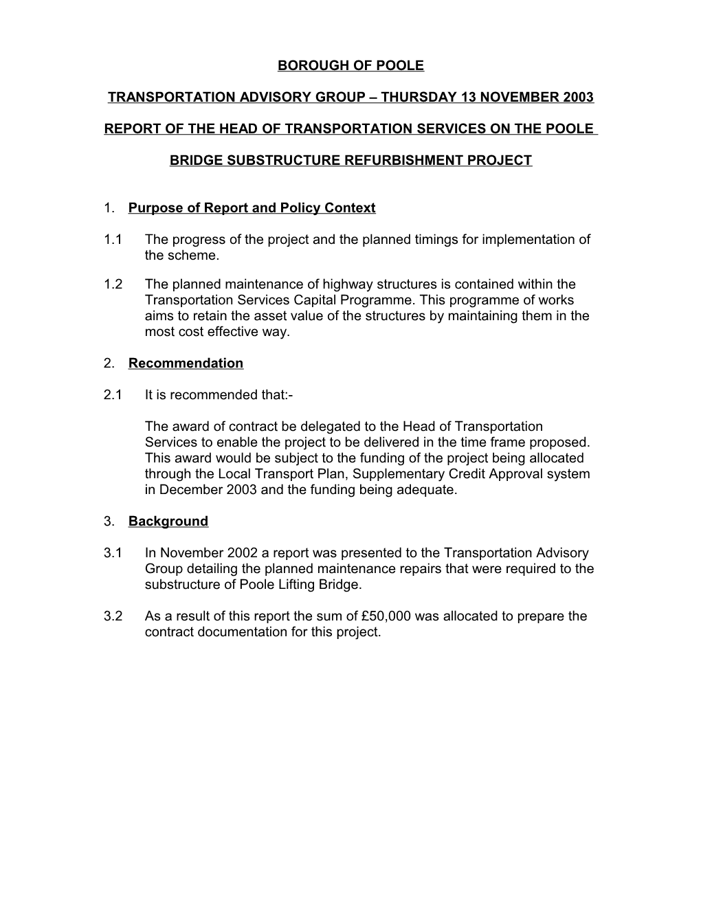 Report - Bridge Substructure Refurbishment Project - 13Th November 2003