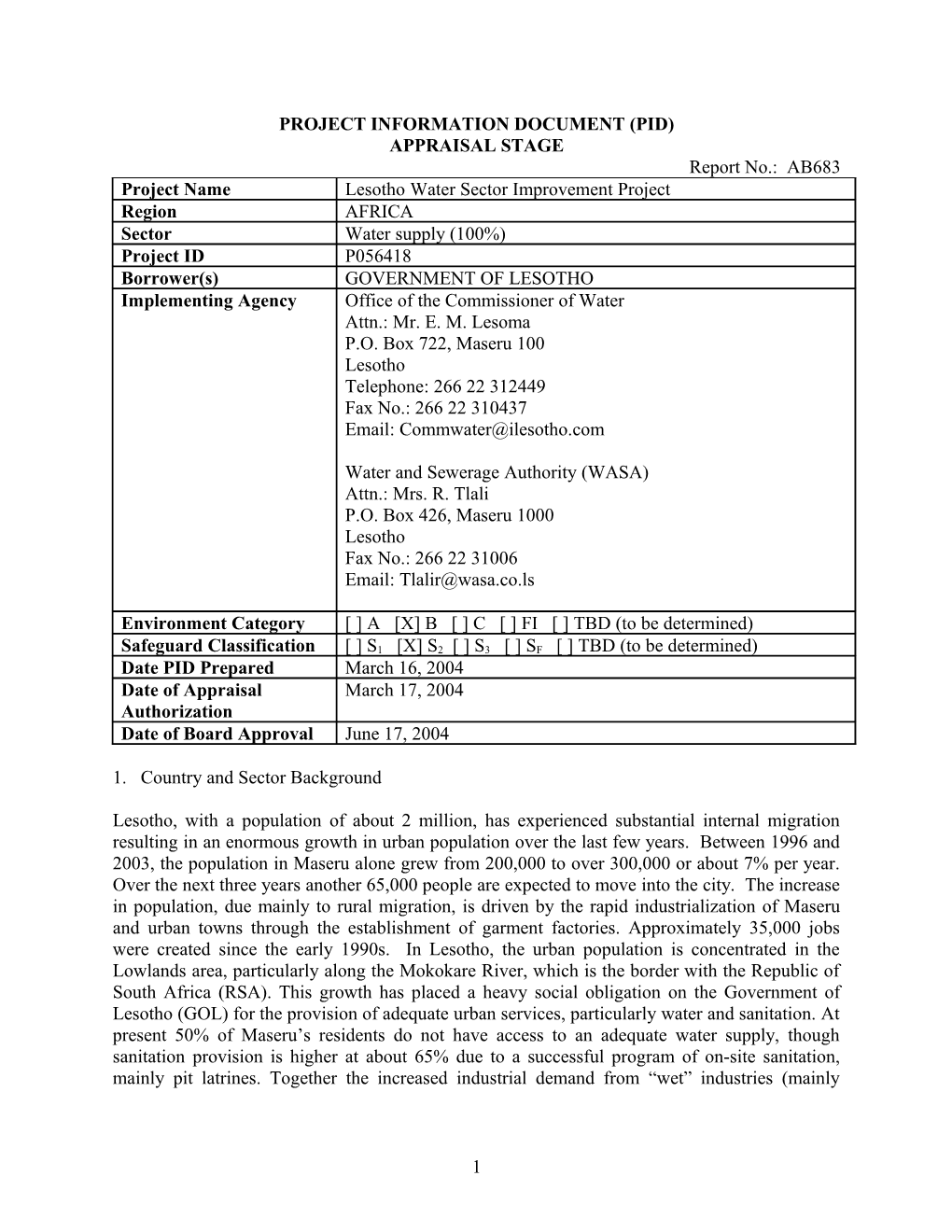 Project Information Document (Pid) s37