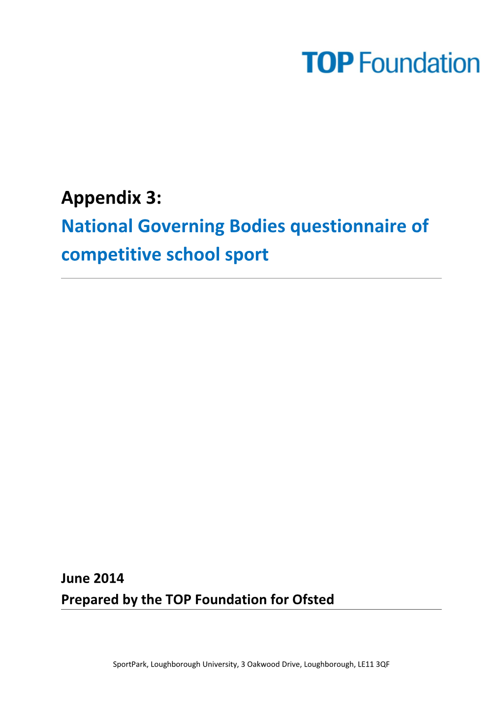 National Governing Bodiesquestionnaire of Competitive School Sport