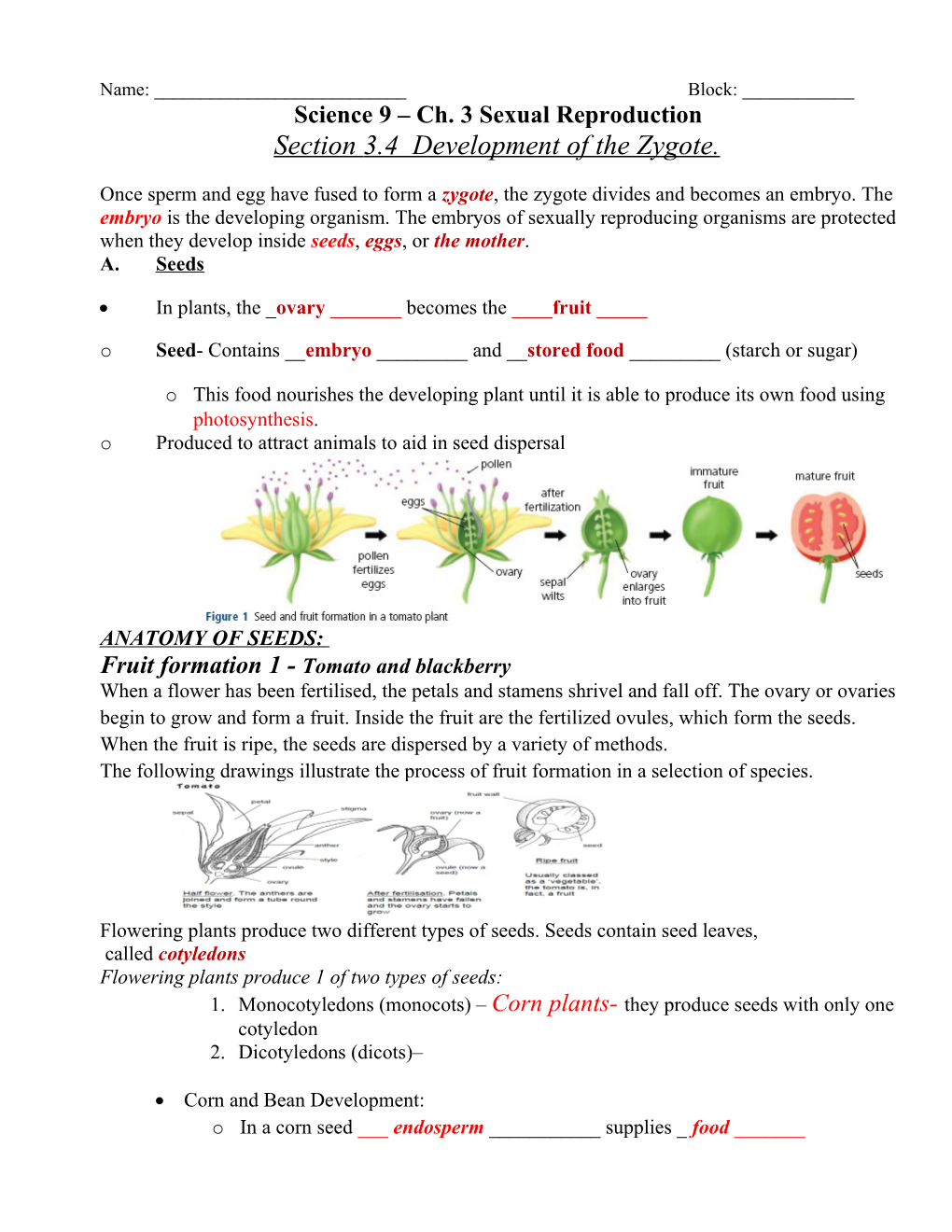 Science 9 Ch. 3 Sexual Reproduction