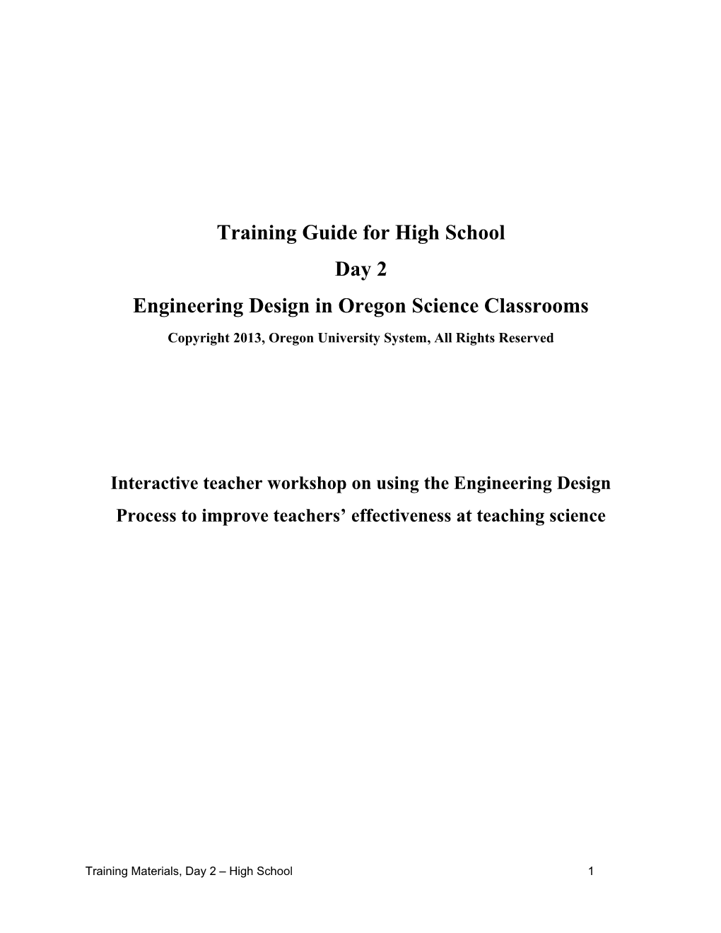 Training Guide for High School