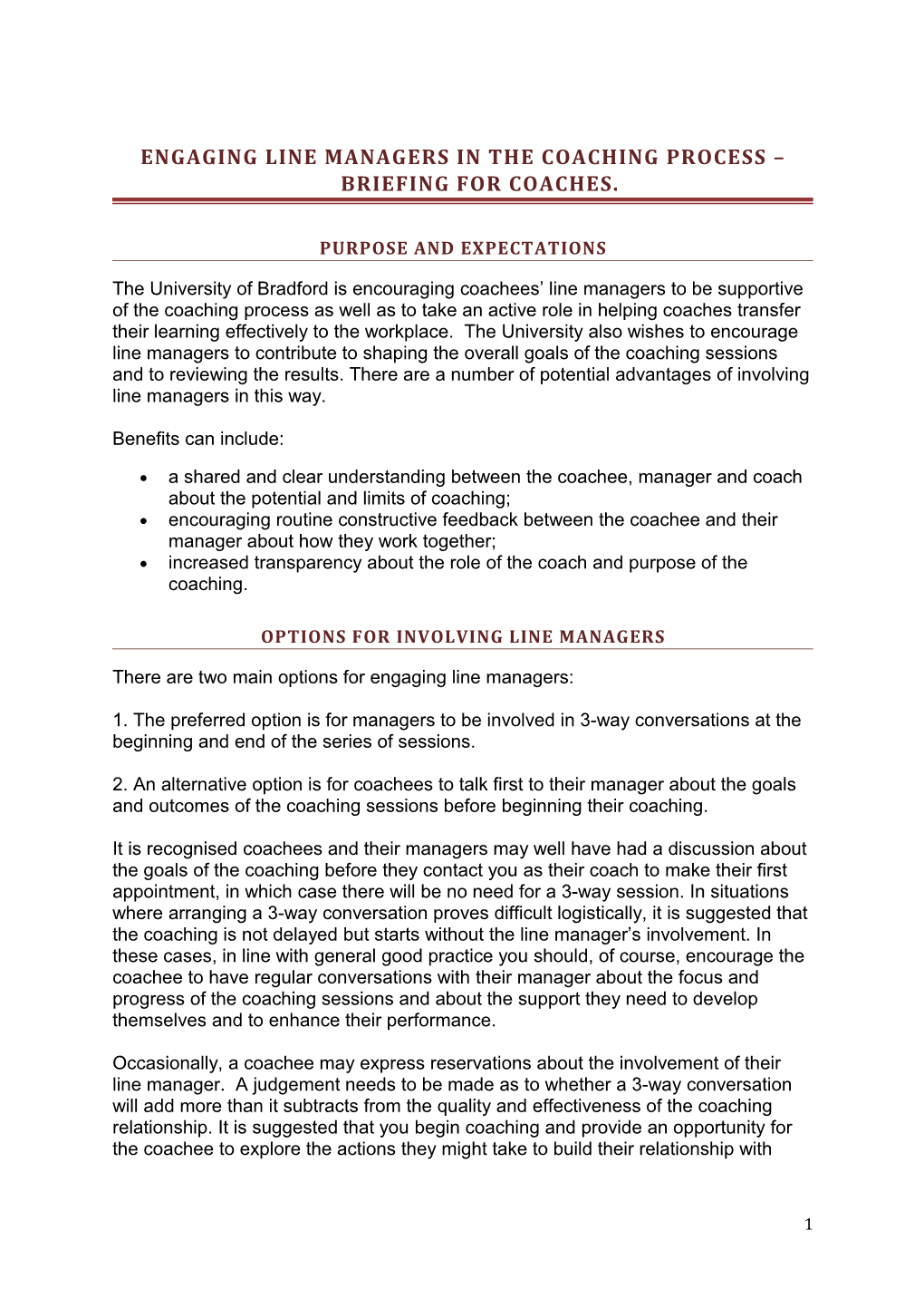 Engaging Line Managers in the Coaching Process Briefing for Coaches