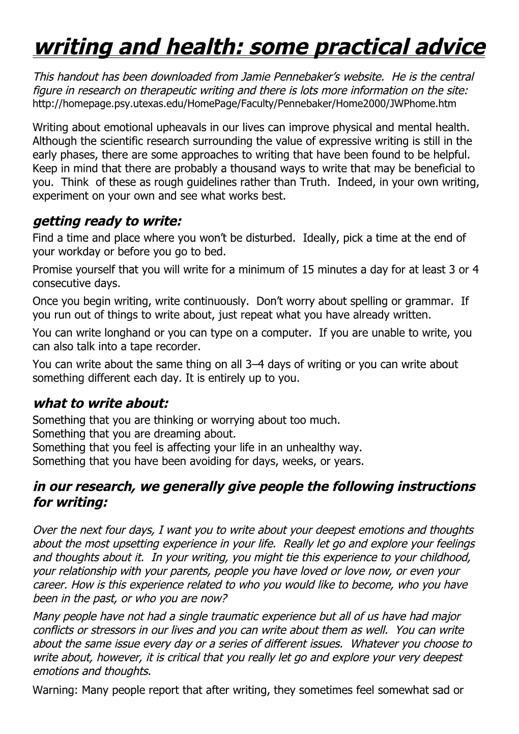 Writing and Health: Some Practical Advice