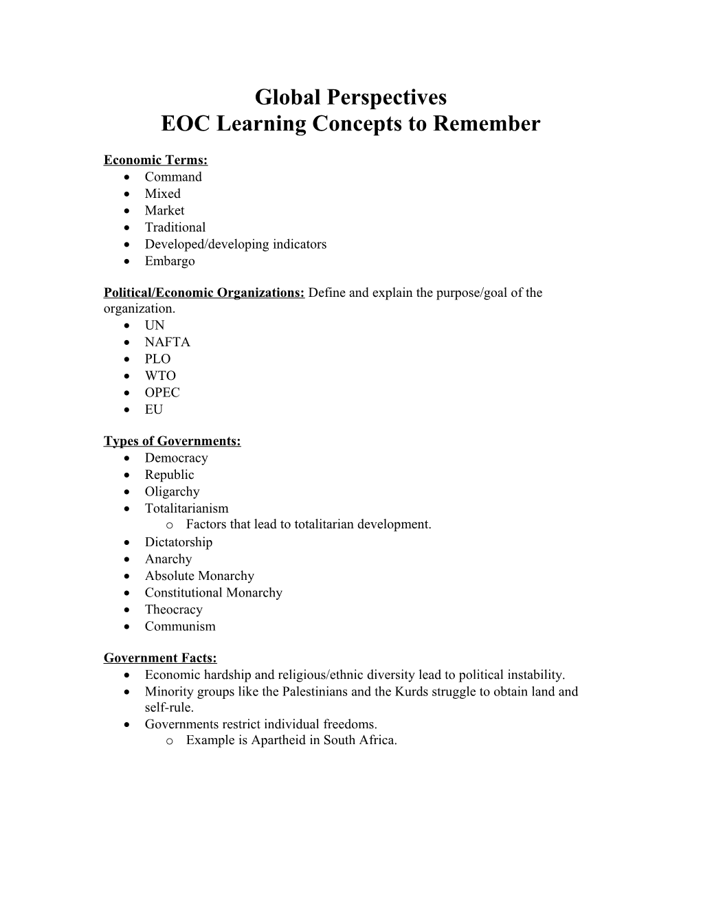 EOC Study Guide
