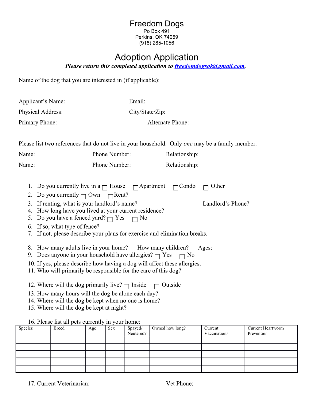 Please Return This Completed Application to
