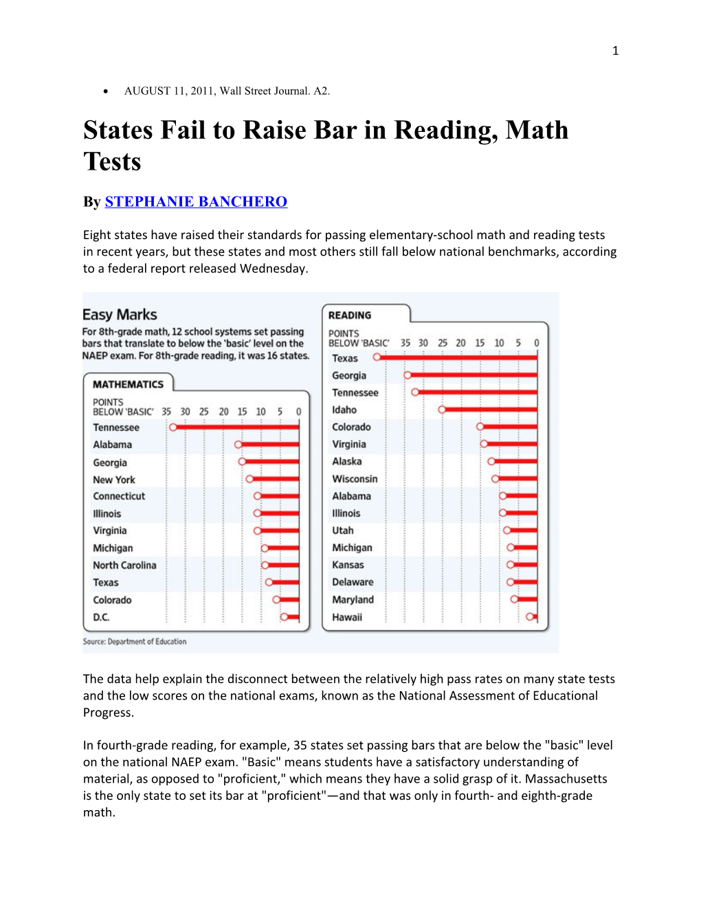 States Fail to Raise Bar in Reading, Math Tests