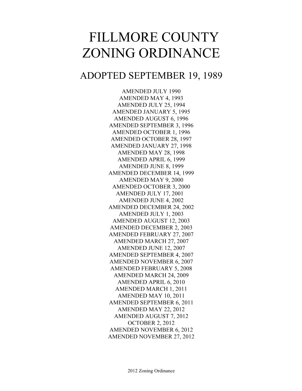 Fillmore County Zoning Ordinance