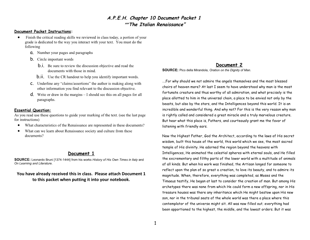 A.P.E.H. Chapter 10 Document Packet 1