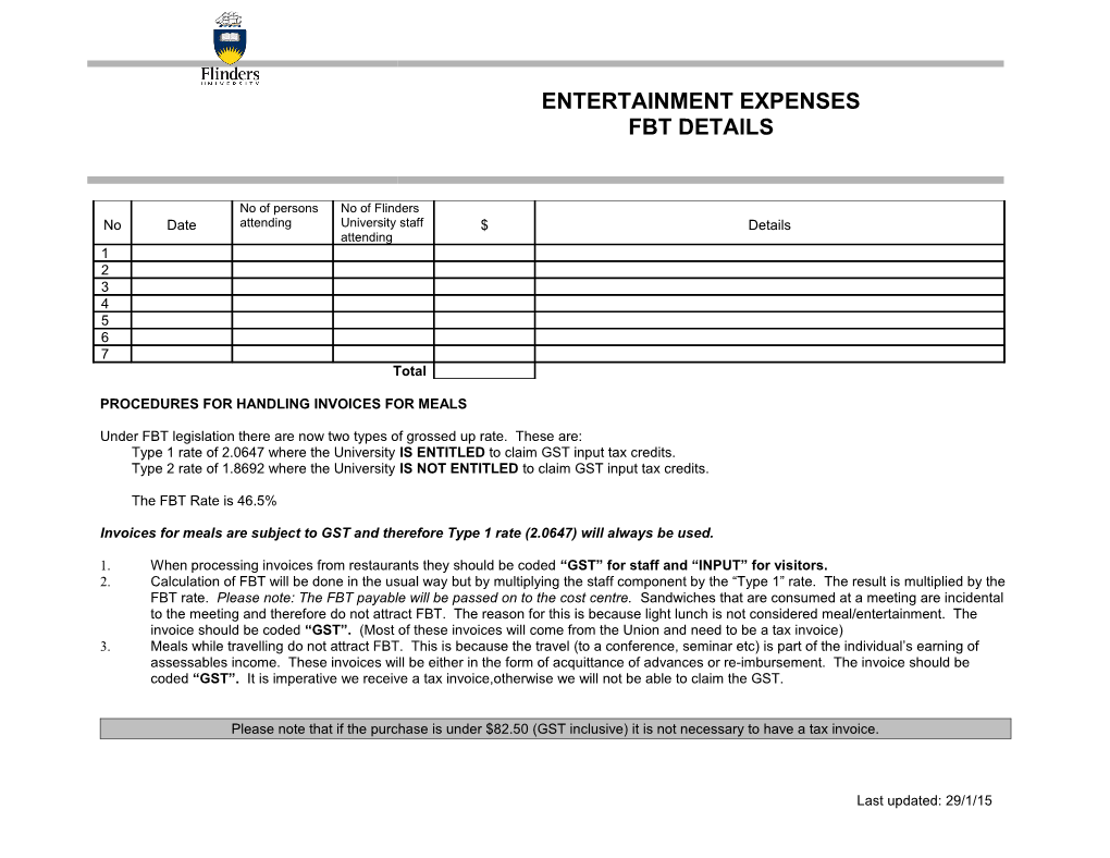 Procedures for Handling Invoices for Meals