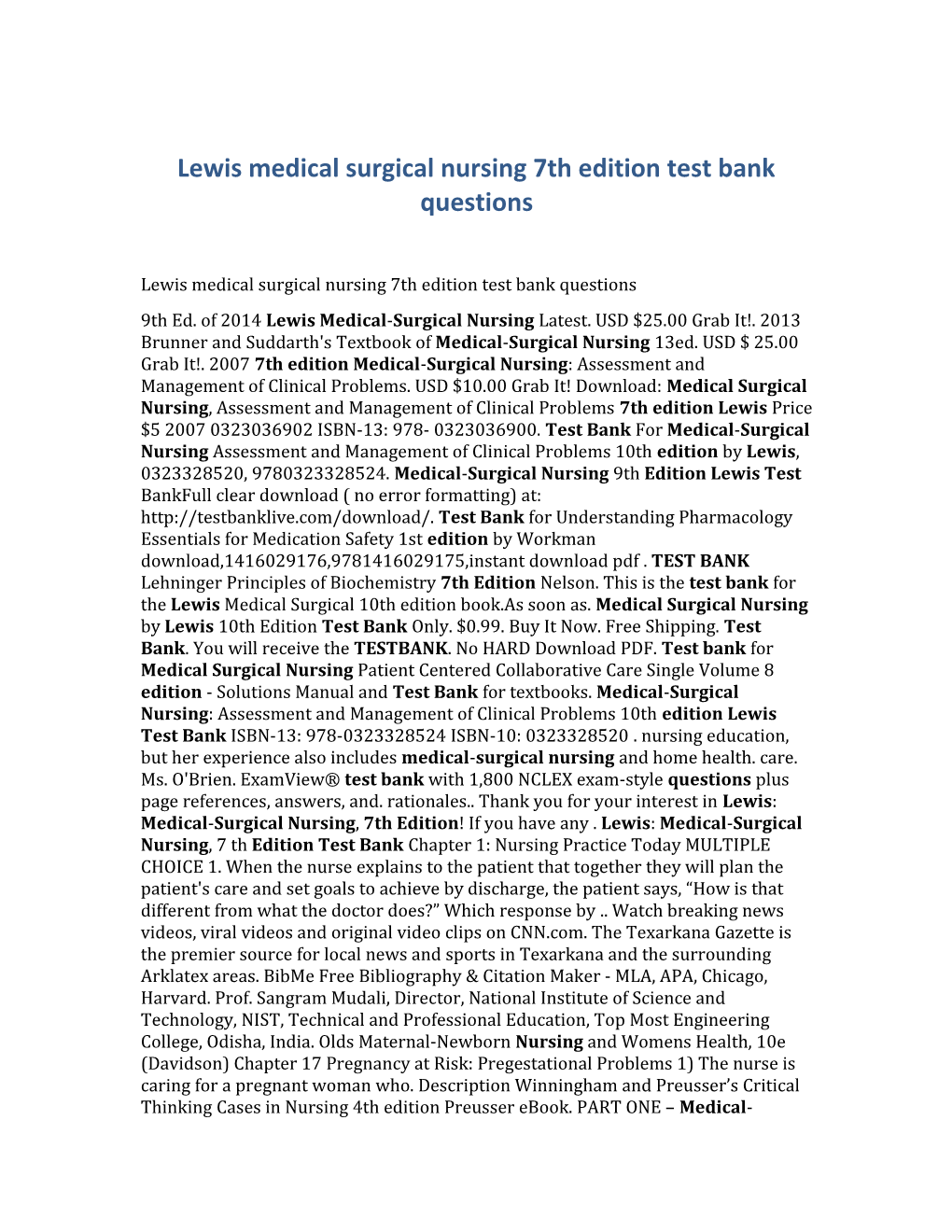 Lewis Medical Surgical Nursing 7Th Edition Test Bank Questions