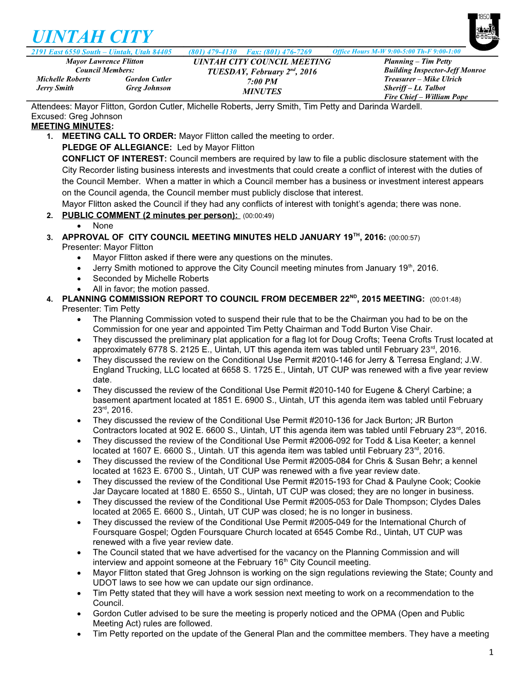 1. MEETING CALL to ORDER: Mayor Flitton Called the Meeting to Order