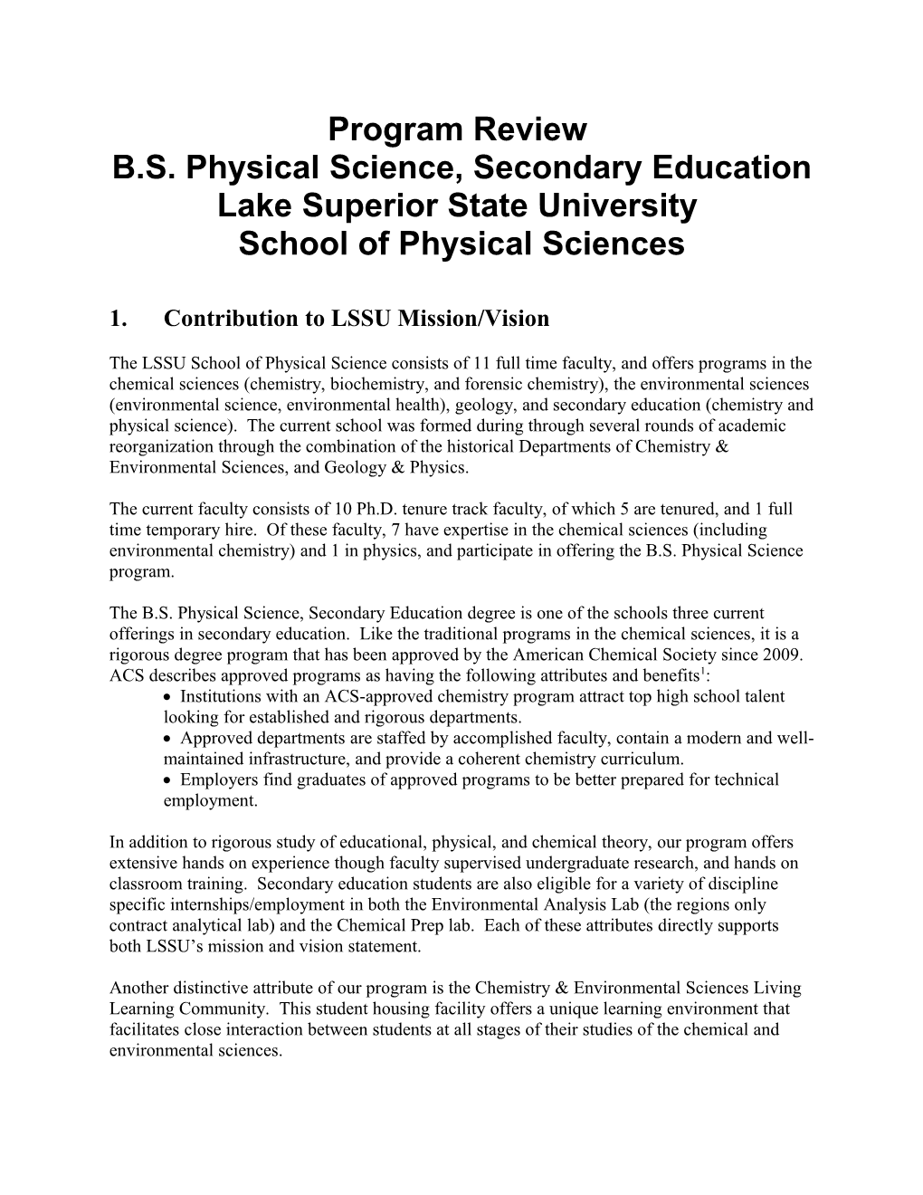 B.S. Physical Science, Secondary Education