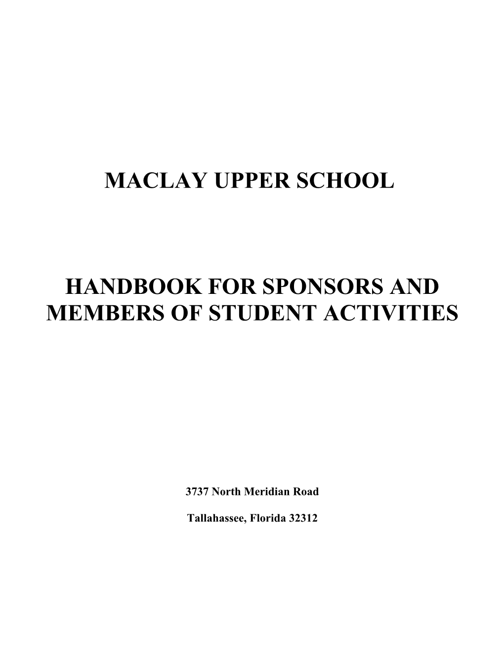 Handbook for Sponsors and Members of Student Activities