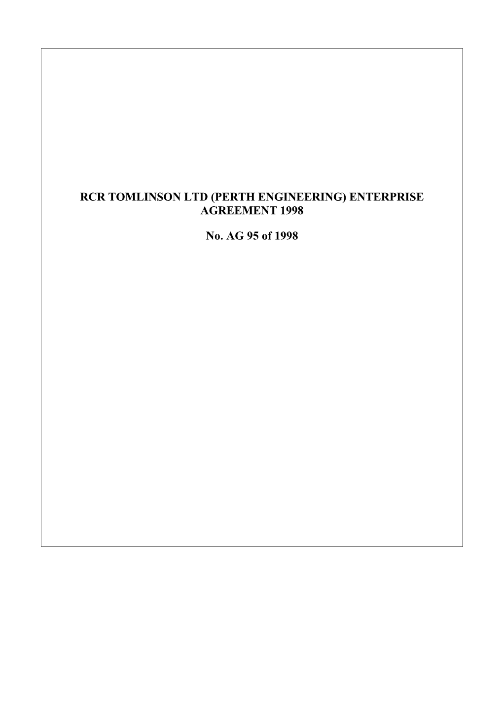 RCR Tomlinson Ltd (Perth Engineering) Enterprise Agreement 1998