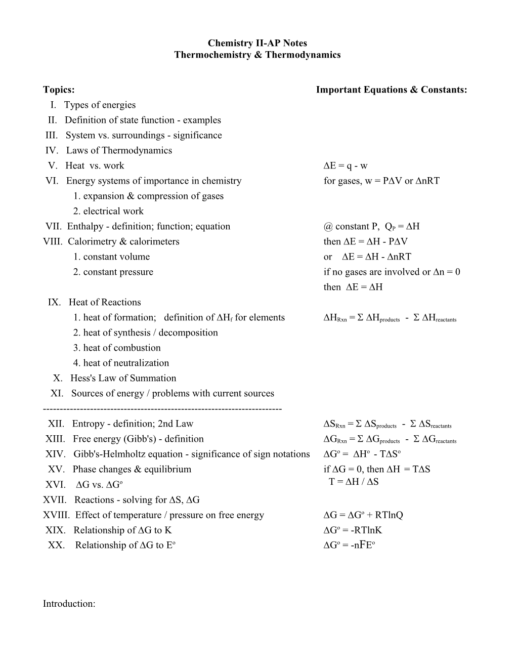 Chemistry II-AP Notes
