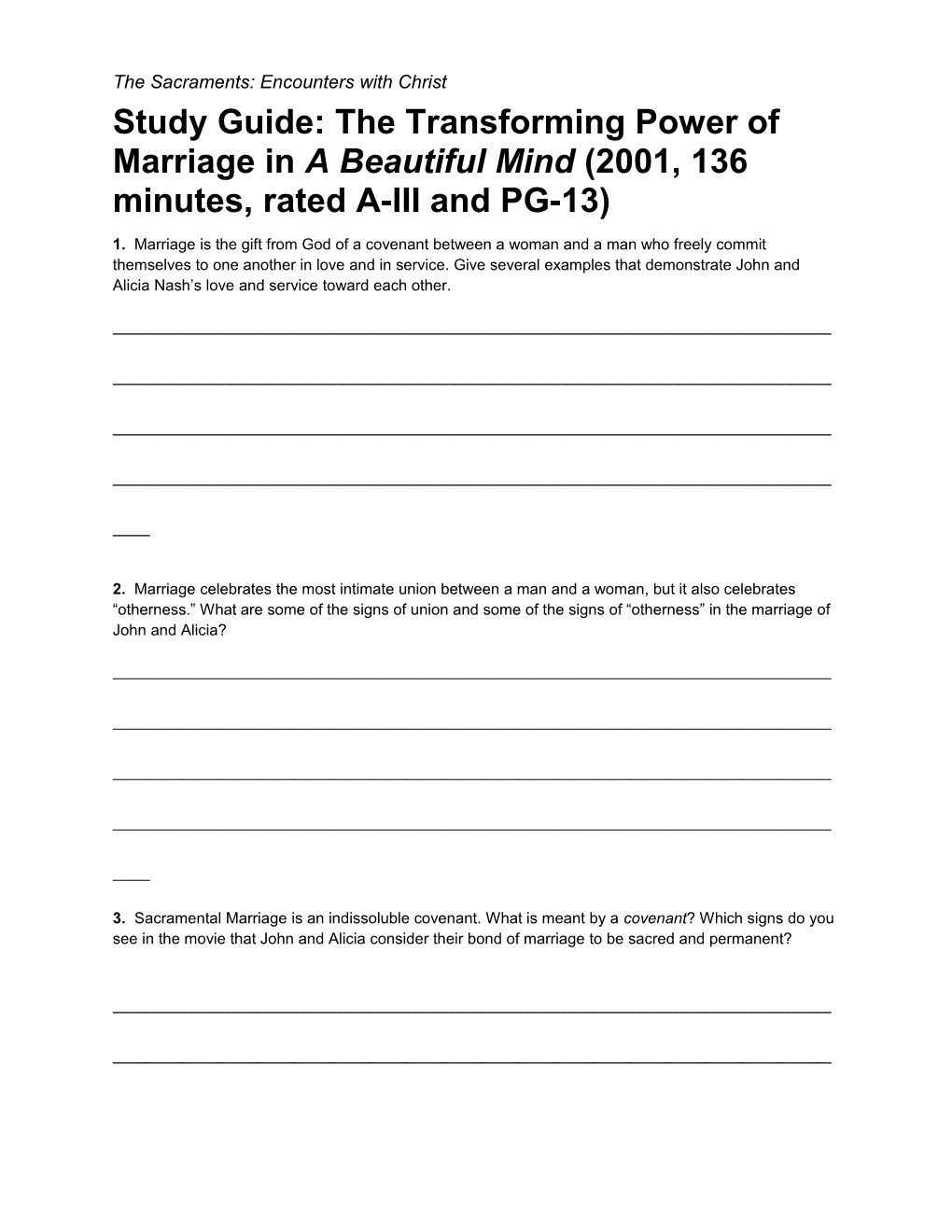 Study Guide: the Transforming Power of Marriage in a Beautiful Mind Page 2