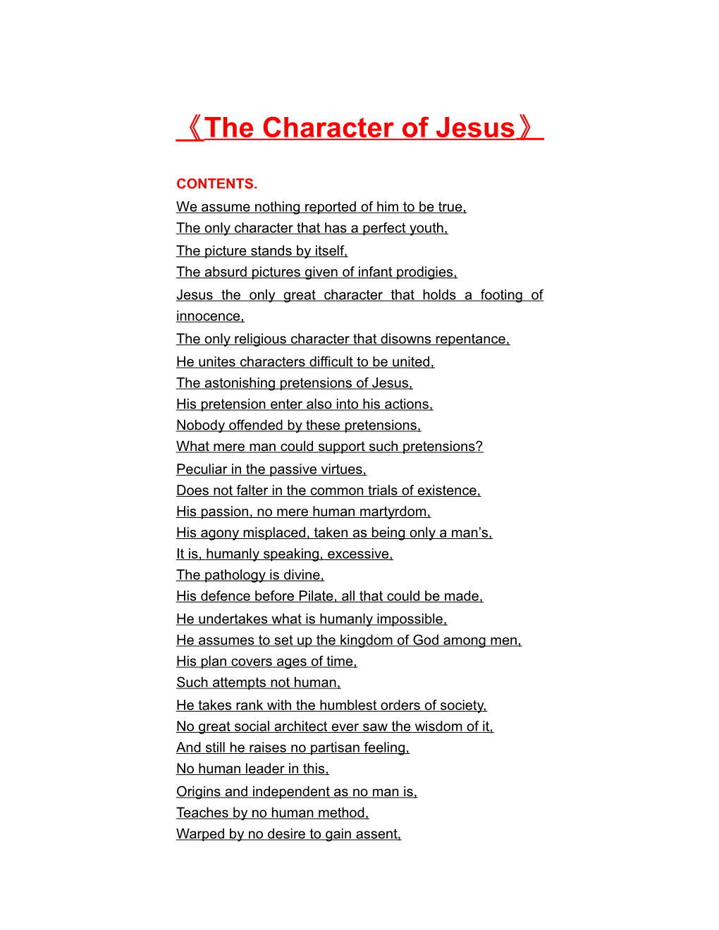 The Character of Jesus