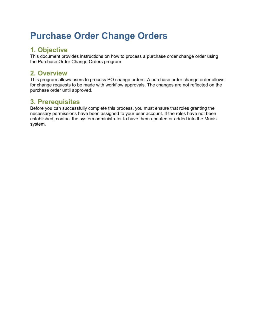 Purchase Order Change Orders