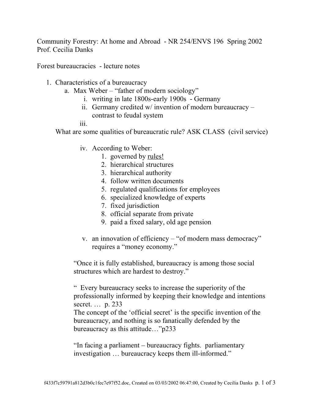 Forest Bureaucracies - Lecture Notes
