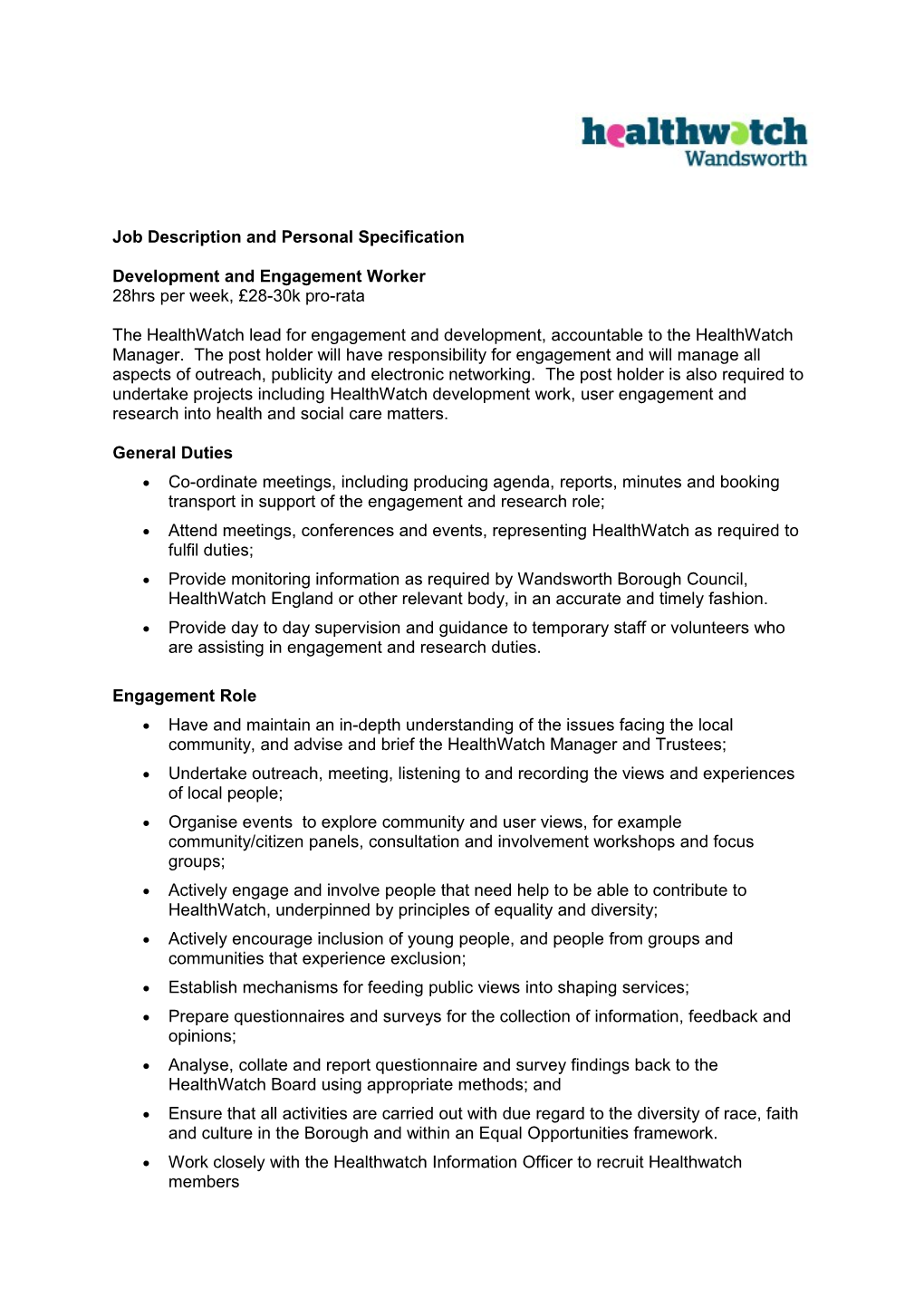 Job Description and Personal Specification s1