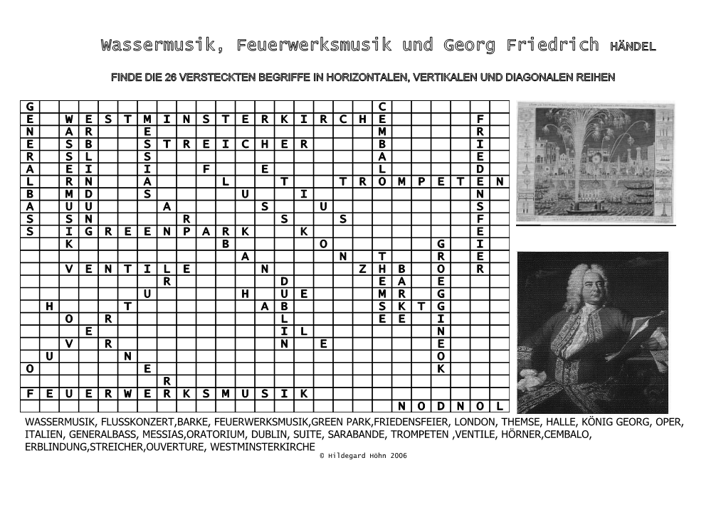 Wassermusik, Feuerwerksmusik Und Georg Friedrich Händel