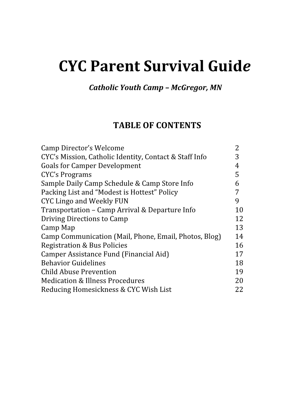 CYC Parent Survival Guide