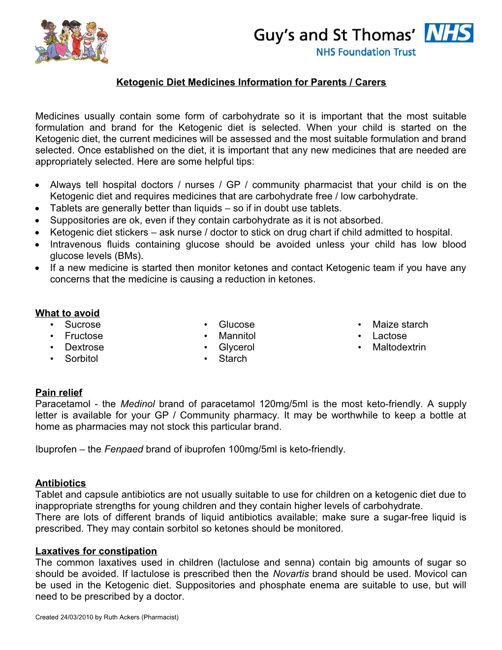 Ketogenic Diet Medicines Information for Parents / Carers