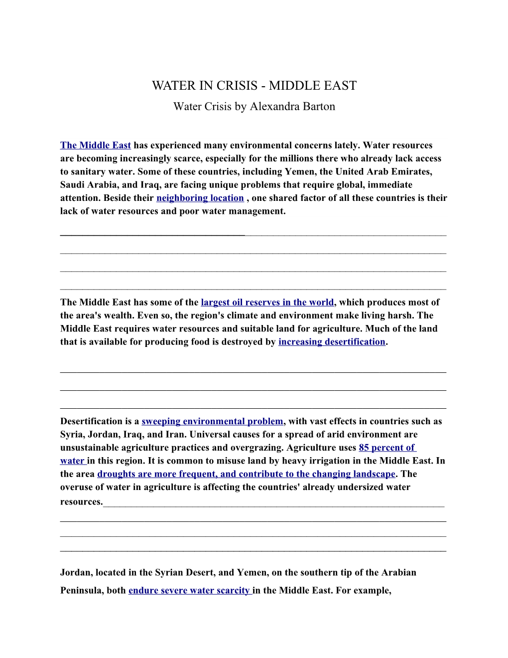 Water in Crisis - Middle East