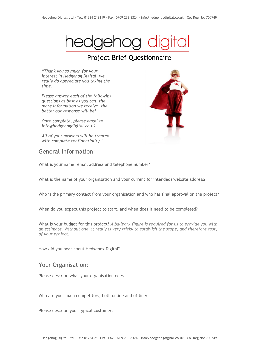 Project Brief Questionnaire