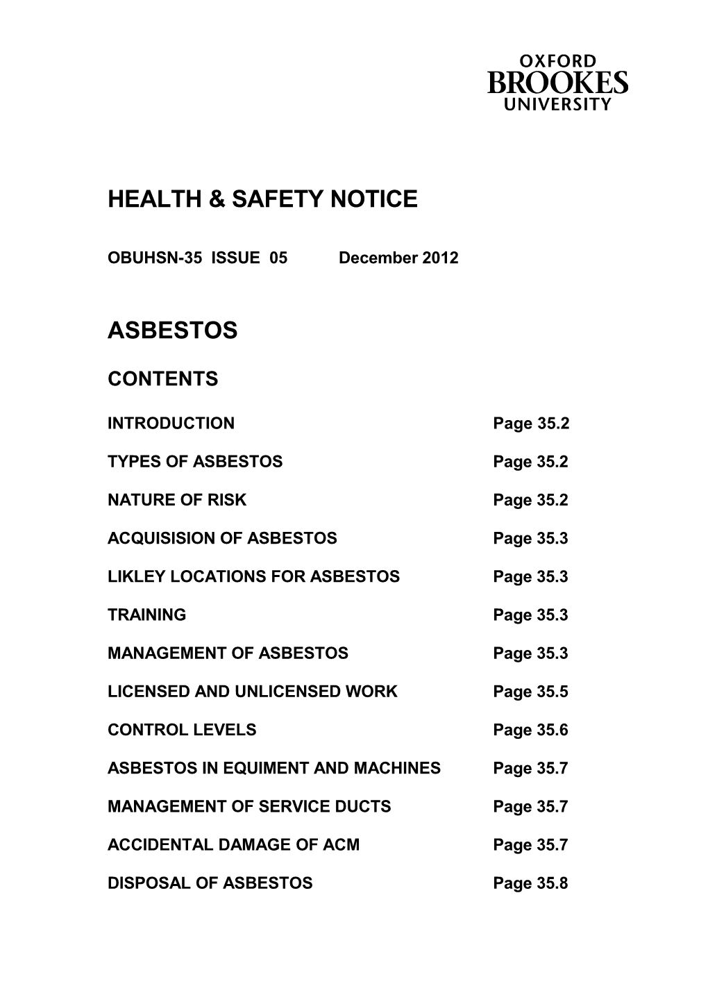 Health & Safety Notice