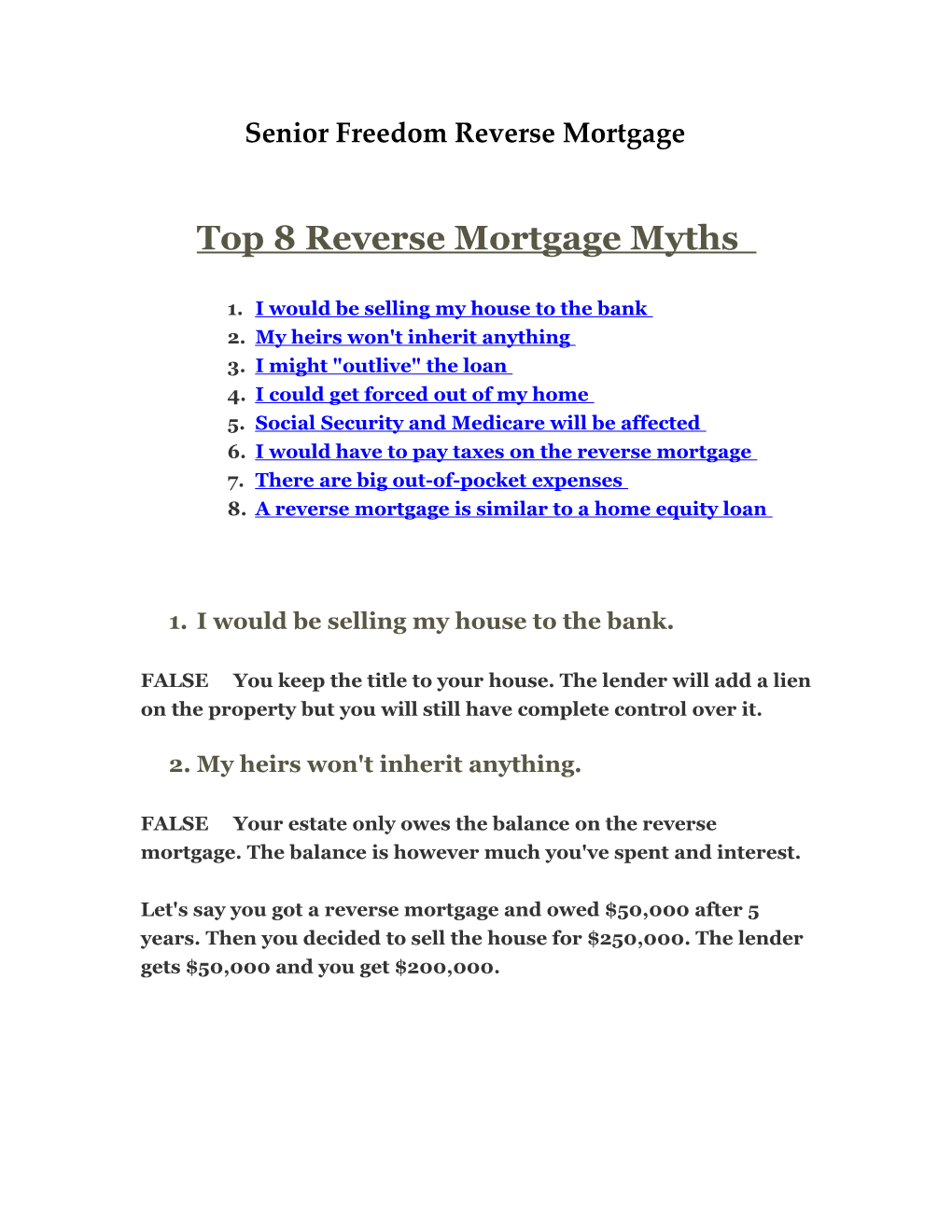 Top 8 Reverse Mortgage Myths